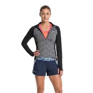 Under Armour Shirt Shorts Pullover Womens Small Pink Blue 1/2‎ Zip Run Gym Set
